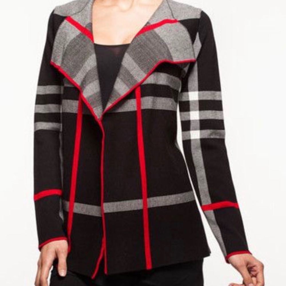 Alison Sheri Plaid Open Front Knit Cardigan *